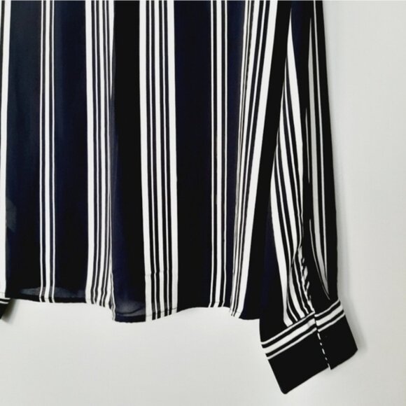 STREETWEAR SOCIETY Ruffle Collar Button Down Striped Shirt Top B&W Sz L - Picture 11 of 13